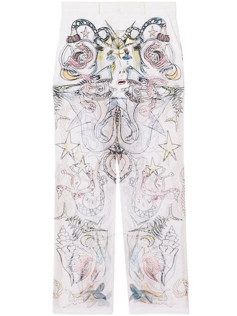 Burberry Marine Sketch Print Sheer Trousers 